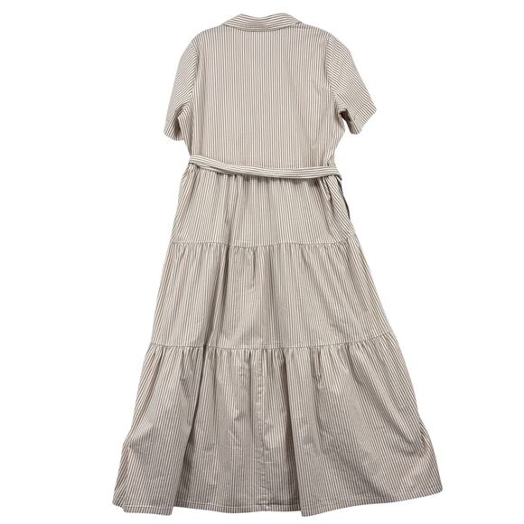 Chico's Tiered Maxi Dress Dress Size 12 Tan White Stripe Cotton Blend Belted - Picture 7 of 12